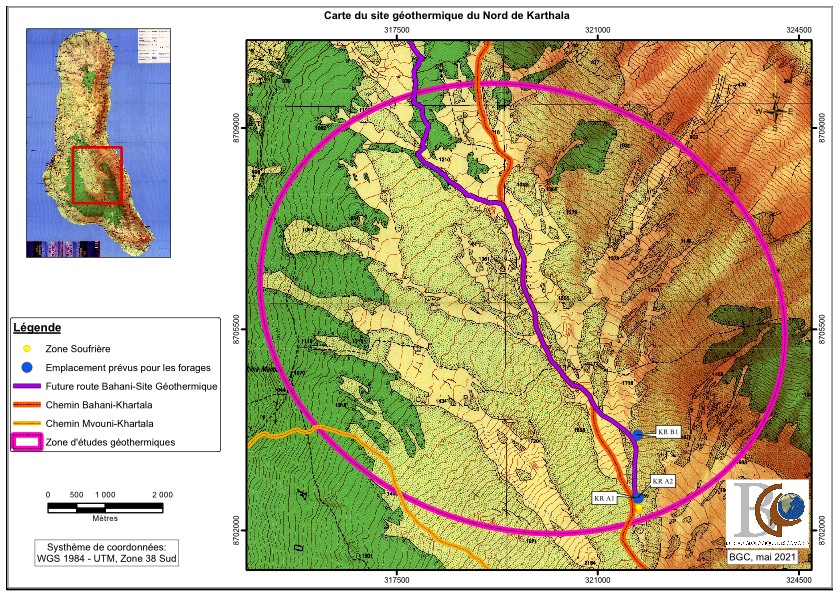 Carte Carte du site géothermique du Nord de Karthala